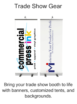 trade show booth, banners, customized tents, backgrounds